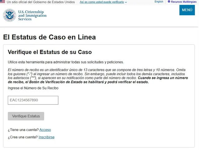  En esta web, podrás hacer el seguimiento de tu Formulario I-130, asegurándote de tu estado. Foto: Captura de Pantalla.   