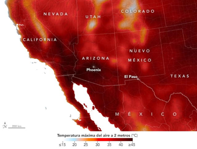 La NASA comparte cómo se registra la ola de calor en sus radares, mostrando su intensidad. Foto: NASA   