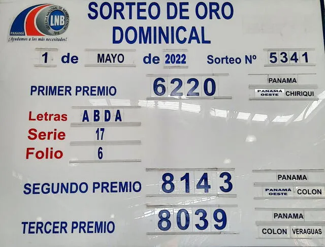 Sorteo de Oro Dominical. Foto: Lotería Nacional de Panamá