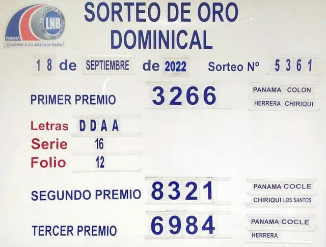 Resultado del ‘sorteo de Oro Dominical’ del 18 de septiembre de 2022