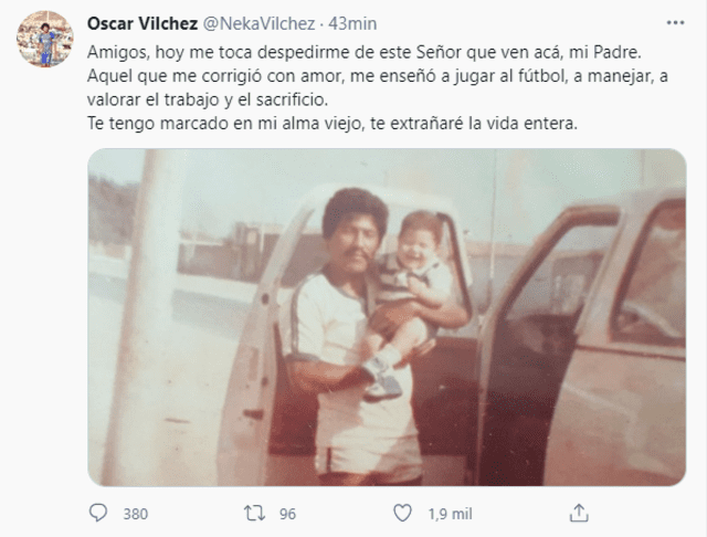 Óscar Vílchez se despidió de su padre a través de Twitter.