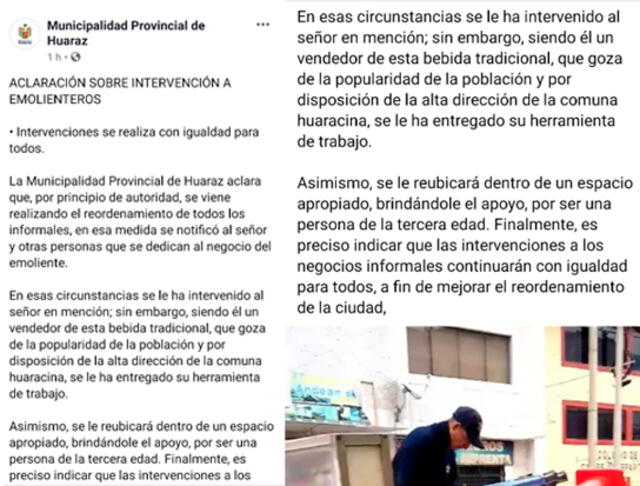 Comunicado de la Municipalidad Provincial de Huaraz.