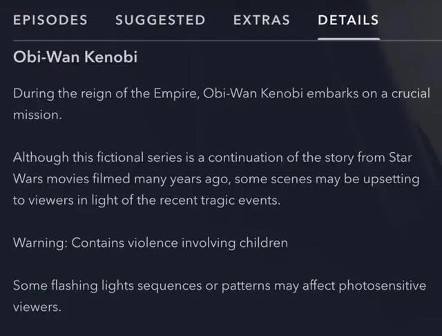 Mensaje de advertencia por tiroteos en Obi-Wan Kenobi