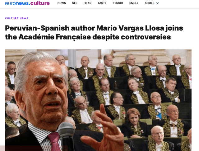 Así informó Euronews sobre la designación de Vargas Llosa. Foto: Euronews/captura   