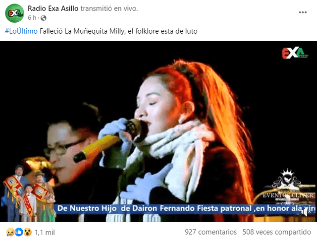 Radio Exa Asillo realizó un homenaje a cantante. Foto: Captura de pantalla Radio Exa Asillo realizó un homenaje a cantante. Foto: Captura de pantalla