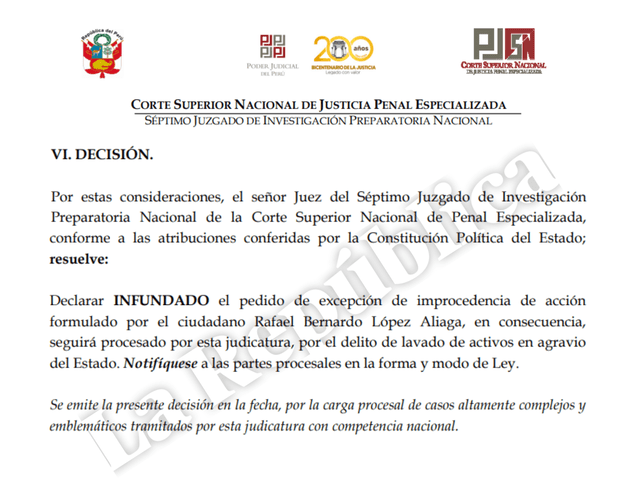 Resolución del Poder Judicial. Foto: La República Resolución del Poder Judicial. Foto: La República