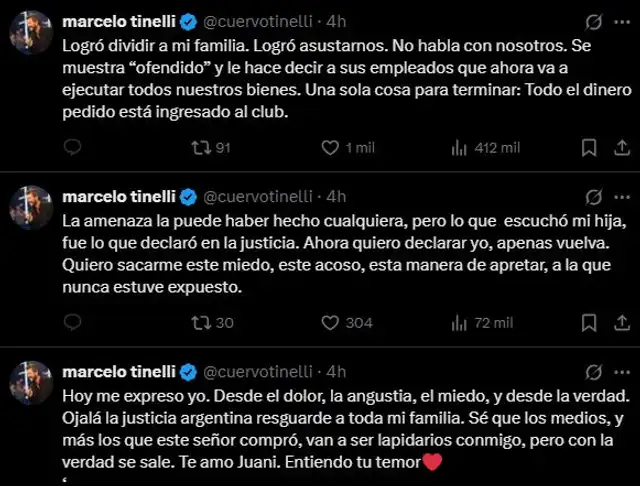Marcelo Tinelli rompe su silencio tras amenazas contra su hija Juana. Foto: captura X Marcelo Tinelli rompe su silencio tras amenazas contra su hija Juana. Foto: captura X