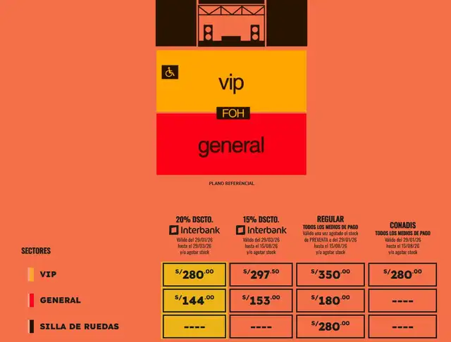 Las entradas para el concierto en Lima estarán disponibles el 29 de febrero a las 10 am en Teleticket, con descuentos para usuarios de Interbank.   