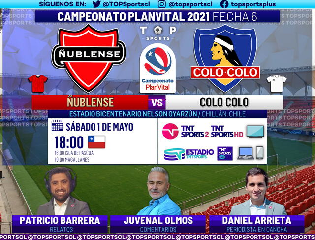 Ñublense vs Colo Colo por TNT Sports. Foto: Top Sports/Twitter