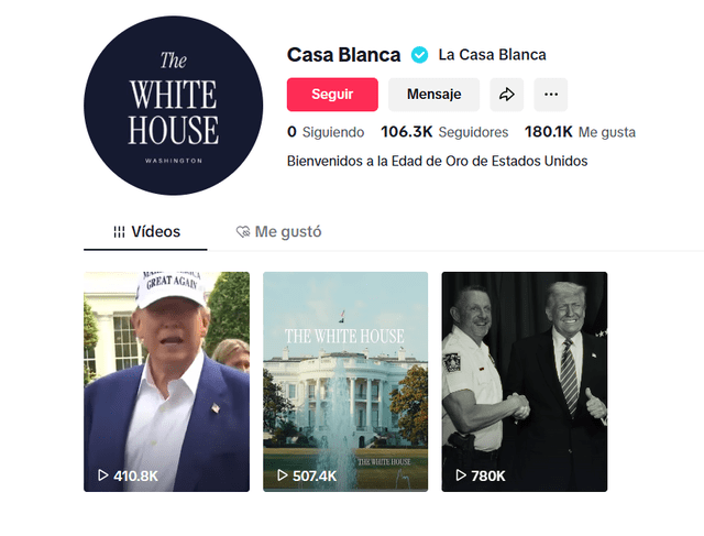 El perfil oficial de la Casa Blanca en TikTok. Foto: TikTok El perfil oficial de la Casa Blanca en TikTok. Foto: TikTok