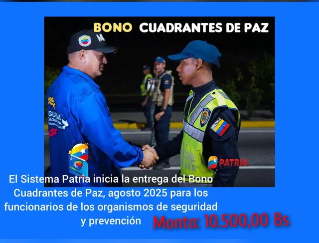 Anuncio del Bono Cuadrantes de Paz de agosto 2025. Foto: Canal Patria Digital   
