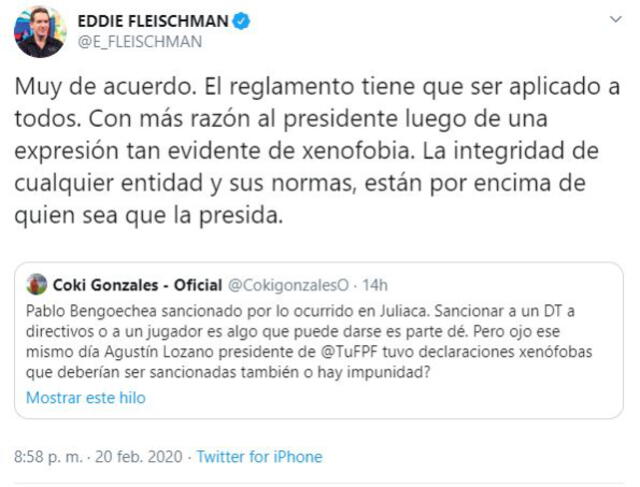 Eddie Fleischman pide sanción para Agustín Lozano. Foto: Captura