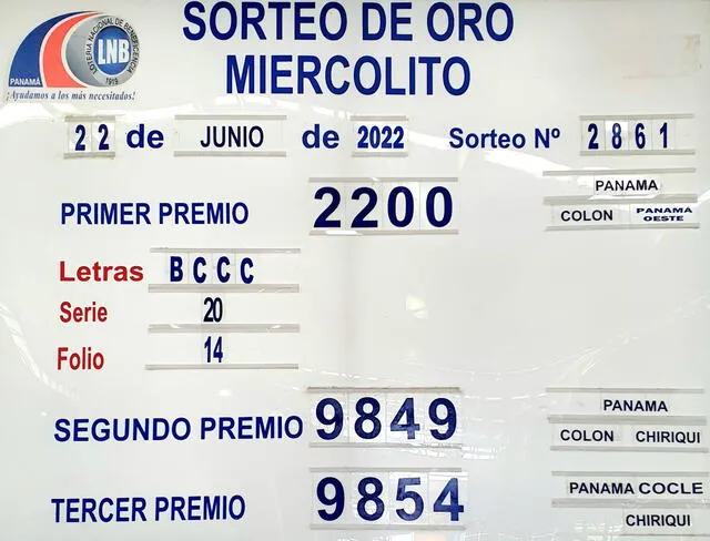 Resultado del sorteo de Oro Miercolito de la Lotería Nacional de Panamá. Foto: Twitter Lotería Nacional de Panamá