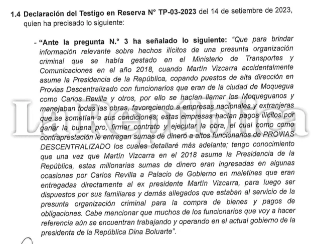 Documento del Ministerio Público. Foto: Fiscalía   