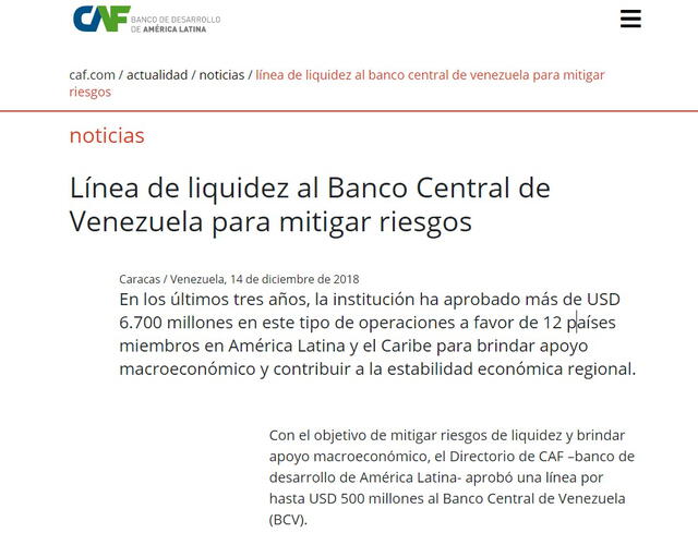 La confirmación de la CAF a la línea de liquidez para Venezuela. Foto: captura de pantalla