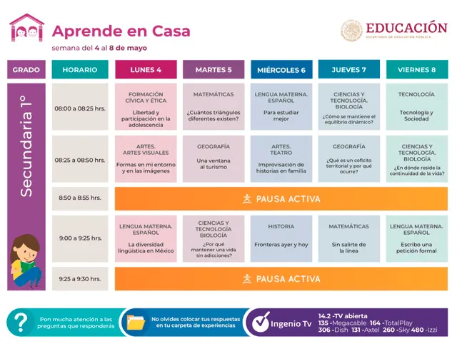 Horario Aprende en Casa Secundaria