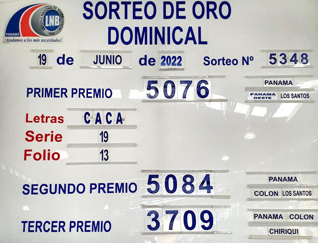 Resultados del sorteo de Oro Dominical de hoy, 19 de junio de 2022. Foto: Lotería Nacional de Panamá