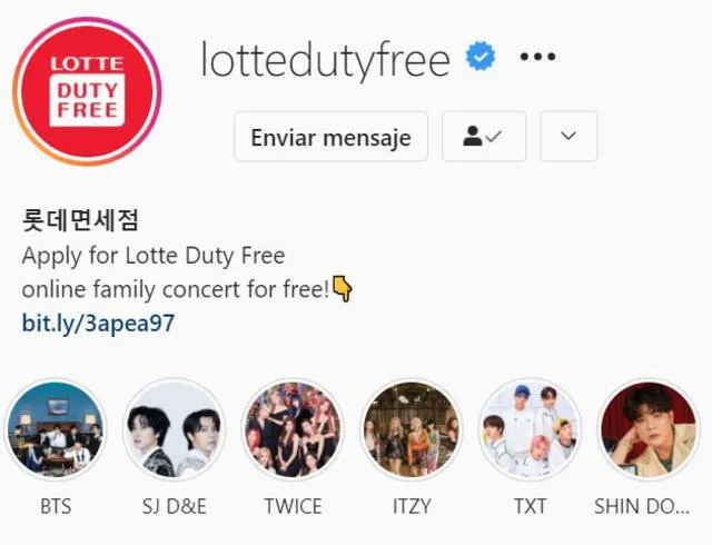 Perfil oficial de Lotter Duty Free en Instagram. Foto: @lottedutyfree
