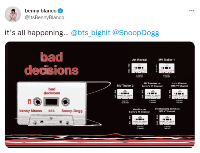 BTS, Snoop Dogg, Benny Blanco, Bad decisions, MV, colaboración