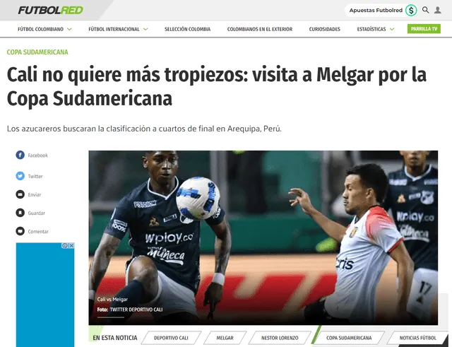Melgar vs Deportivo Cali por la Copa Sudamericana