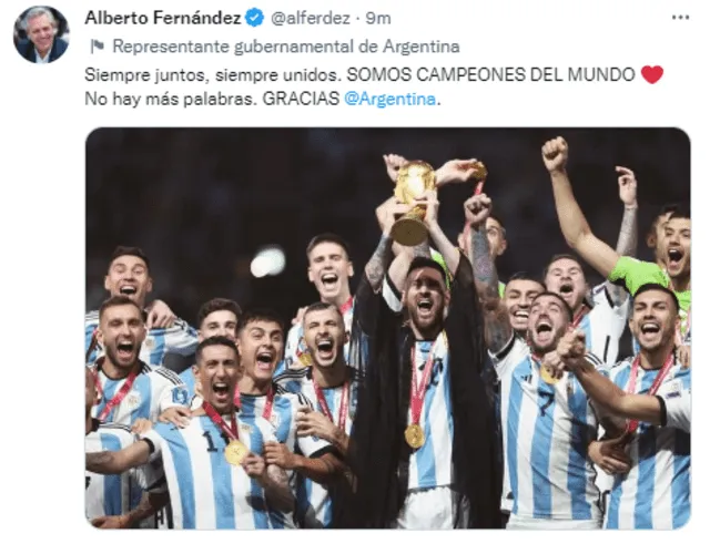 Argentina gana la copa del mundo: Alberto Fernández celebra el triunfo de su selección