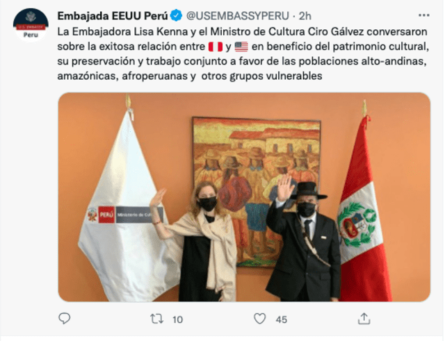 Twitter de la Embajada de EE. UU. en Perú