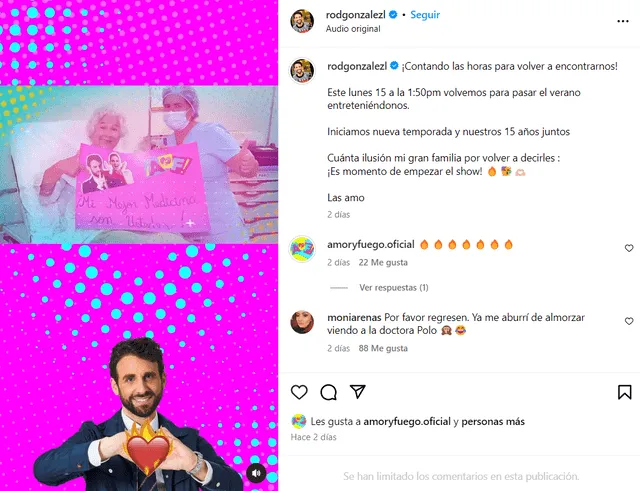 Rodrigo González anuncia el regreso de su programa para la alegría de todos sus fans. Foto: Instagram/Rodrigo González 