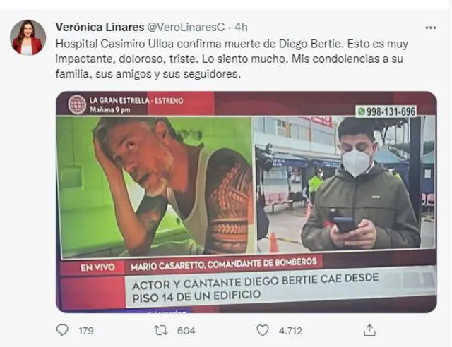 Famosos lamentan la muerte de Diego Bertie. Foto: captura/Twitter