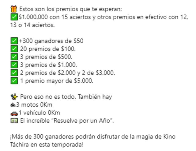 Estos son los premios del Extra de Navidad del Kino Táchira. Foto: Instagram