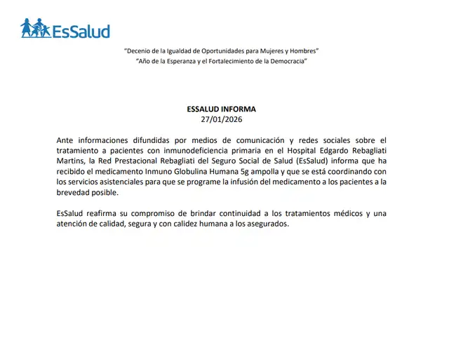  Comunicado. Foto: EsSalud.   