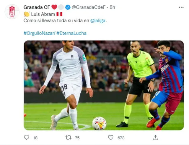 Luis Abram fue elogiado por el Granada en sus redes sociales. Foto: Granada CF/Twitter
