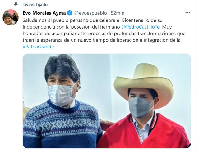 Evo Morales saluda al Perú
