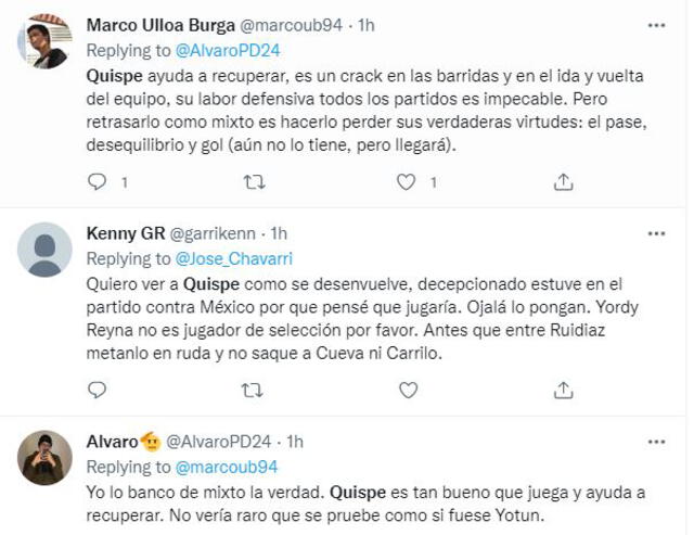 Comentarios de los hinchas sobre Piero Quispe en la selección peruana. Foto: captura Twitter