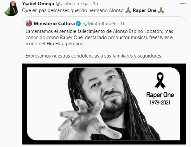 Ysabel Omega lamentó fallecimiento de Raper One. Foto: Twitter