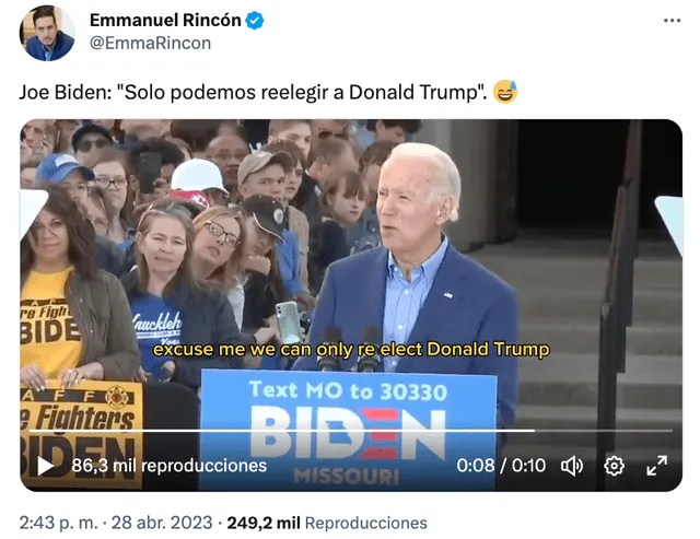 <br>El video viral fue compartido por el escritor de nacionalidad venezolana Emmanuel Rincón y generó en los usuarios rechazo hacia Biden, al que incluso tildaron de demente. Foto: captura/Twitter   