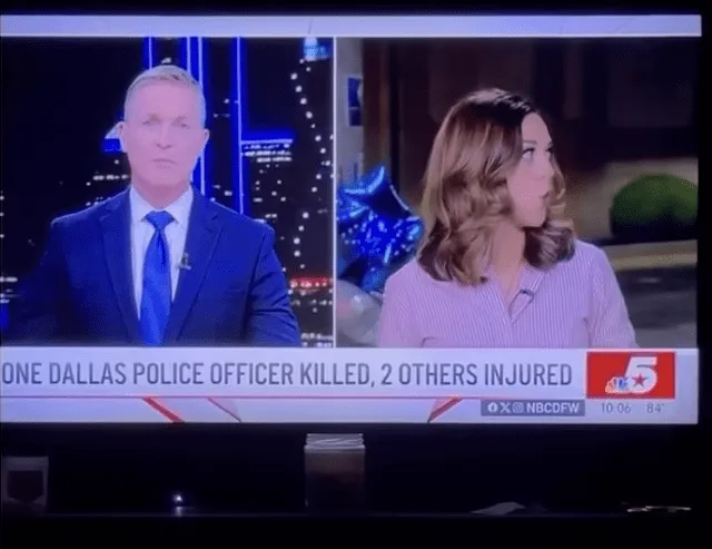 La periodista de NBC 5, desde 2017, enfrentó uno de los momentos más tensos de su carrera mientras cubría en vivo una emboscada a policías en Dallas. Foto: Captura/Mail Online.   