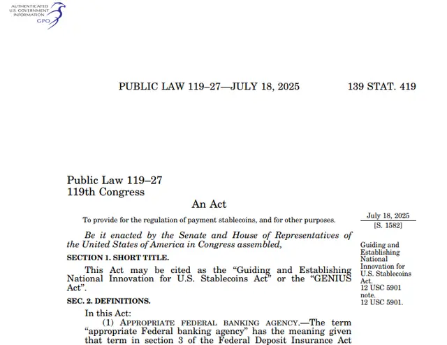  Guiding and Establishing National Innovation for U.S. Stablecoins Act.   