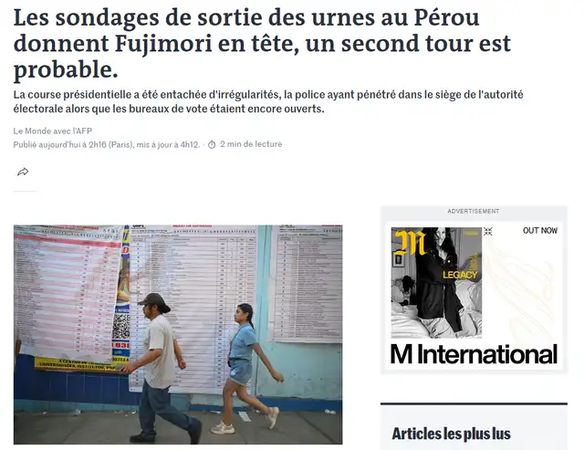 Eleciones en Perú. Foto: Le Mondé Eleciones en Perú. Foto: Le Mondé