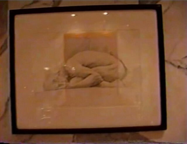 Retrato de una mujer desnuda acurrucada en posición fetal.
