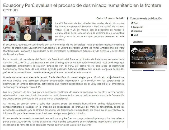 La nota oficial de la Cancillería del Ecuador. Foto: captura de pantalla