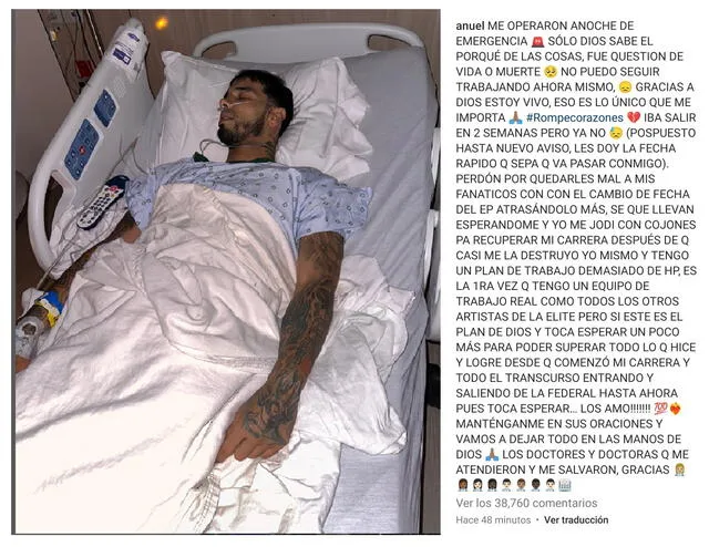 Anuel preocupó a fans por foto en camilla. Foto: Instagram/Anuel AA   