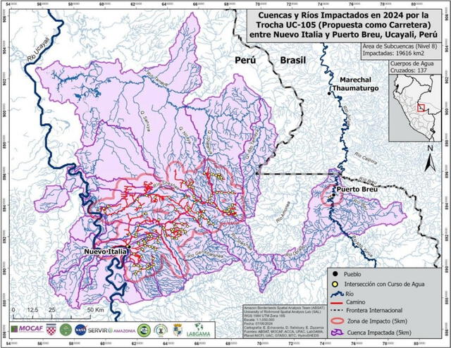  Impacto de la carretera Nueva Italia-Puerto Breu en ríos y cuencas en 2024. Foto: IDL   