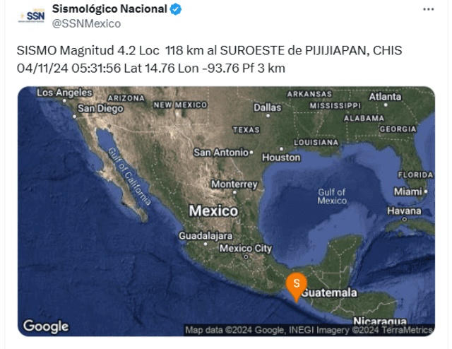 Último temblor hoy en México. Foto: SSN