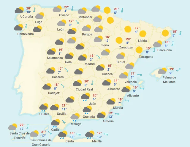 Mapa del tiempo en España hoy, sábado 4 de abril de 2020.