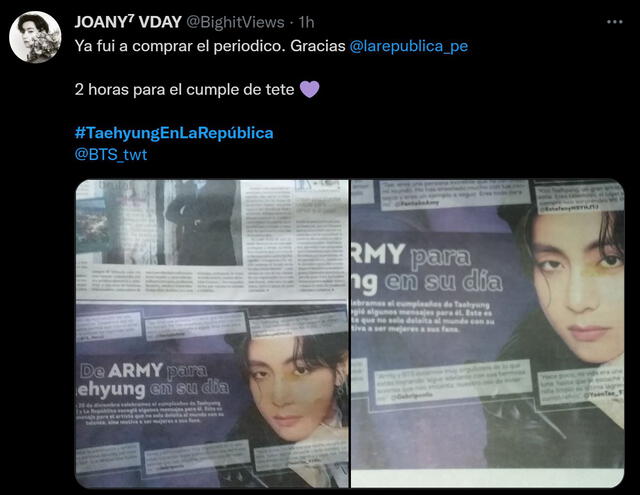 ARMY comparten la edición impresa de La República. Foto: Twitter