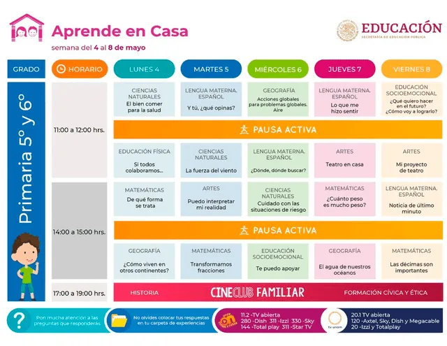Horario Aprende en Casa Primaria