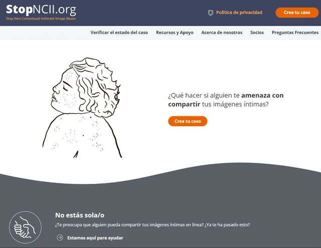 Así luce la página principal de 'StopNCII.org'