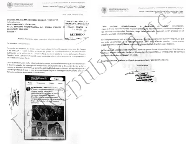 Carta de Carlos Ordoya desmintiendo información | Foto: La República. Carta de Carlos Ordoya desmintiendo información | Foto: La República.