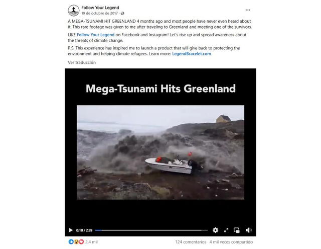 <em>El año real del tsunami exhibido en el clip viral fue 2017. Foto: captura de Facebook</em>   