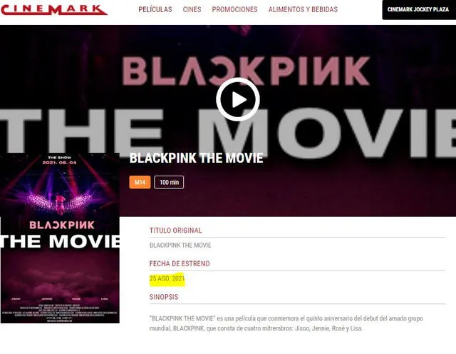 BLACKPINK The Movie en Cinemark. Foto: captura web